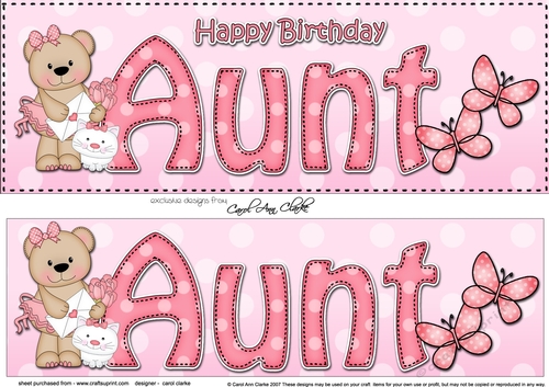 Large DL Happy Birthday AUNT 3D decoupage with Livvy Bear
