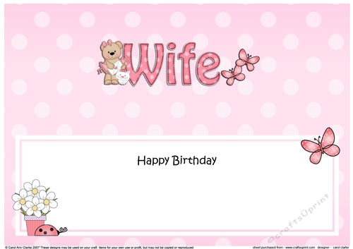 Large DL Happy Birthday WIFE insert with Livvy Bear