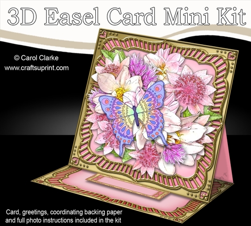 3D Easel Card Mini Kit - Butterfly & Flowers on Gold Frame