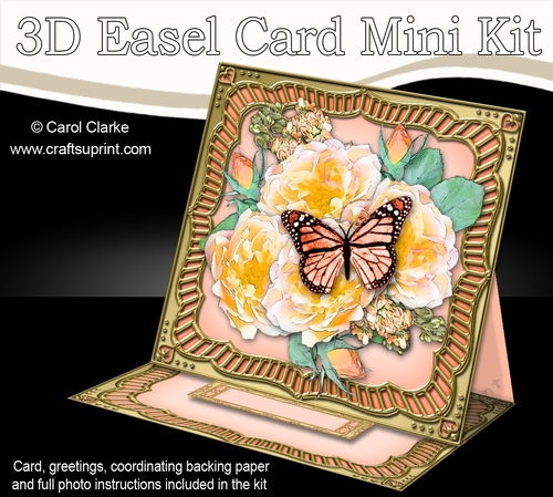 3D Easel Card Mini Kit - Butterfly & Flowers on Gold Frame
