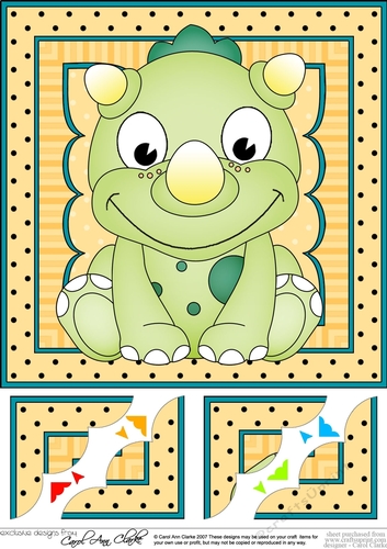 8 x 8  Cute Little Dinosaur Scalloped Corner Topper 