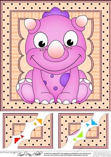8 x 8  Cute Little Dinosaur Scalloped Corner Topper 