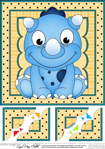 8 x 8  Cute Little Dinosaur Scalloped Corner Topper 