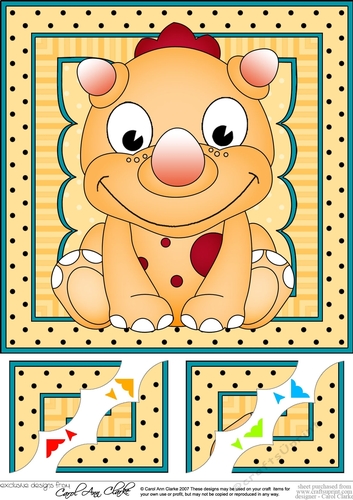 8 x 8  Cute Little Dinosaur Scalloped Corner Topper 