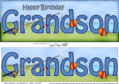 Large DL Happy Birthday GRANDSON 3D decoupage with Fishing