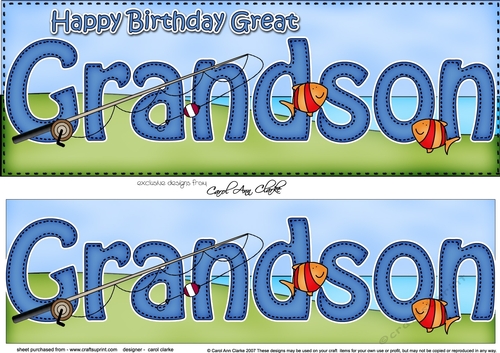 Large DL Happy Birthday GREAT GRANDSON 3D decoupage with Fishing
