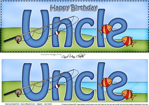 Large DL Happy Birthday UNCLE 3D decoupage with Fishing