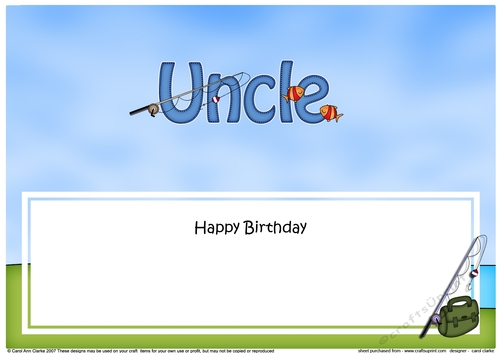 Large DL Happy Birthday UNCLE insert with Fishing