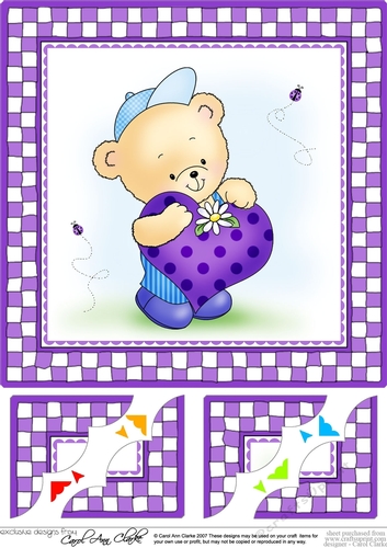 Hunney Bear Robert has a Heart - 8 x 8 Scalloped corner Topper