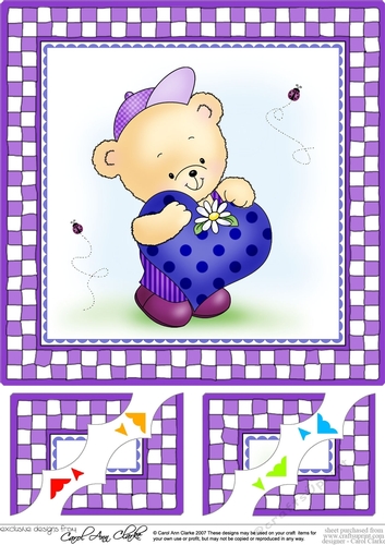 Hunney Bear Robert has a Heart - 8 x 8 Scalloped corner Topper