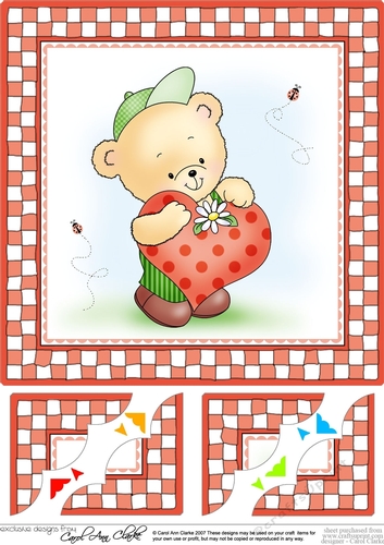 Hunney Bear Robert has a Heart - 8 x 8 Scalloped corner Topper