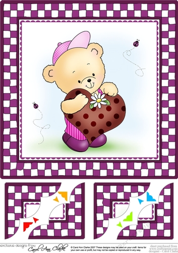 Hunney Bear Robert has a Heart - 8 x 8 Scalloped corner Topper