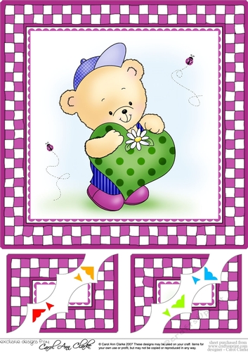 Hunney Bear Robert has a Heart - 8 x 8 Scalloped corner Topper