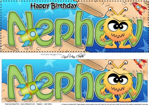 Large DL Happy Birthday NEPHEW 3D decoupage with cute Alien