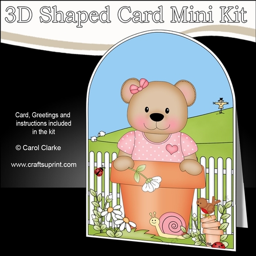 3D Shaped Card  Kit - Flowerpot Friends - Cute Little Teddy Bear