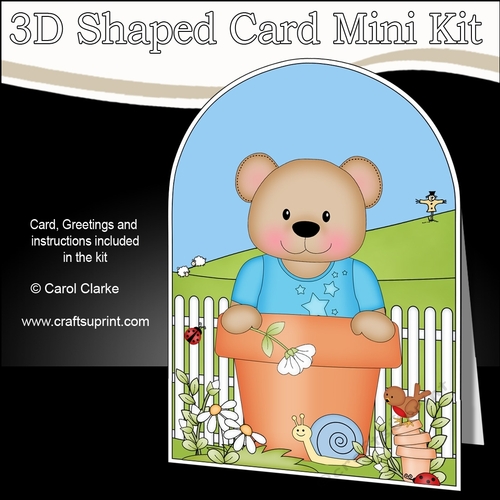 3D Shaped Card  Kit - Flowerpot Friends - Cute Little Teddy Bear