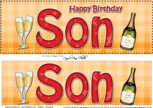 Large DL Happy Birthday SON 3D decoupage with Champagne