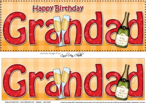 Large DL Happy Birthday GRANDAD 3D decoupage with Champagne