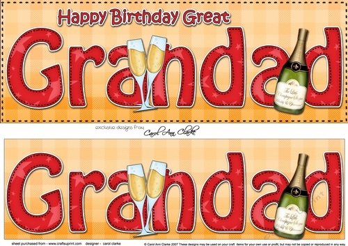 Large DL Happy Birthday GREAT GRANDAD 3D decoupage with Champagne