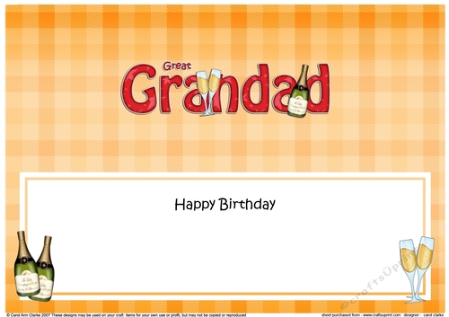 Large DL Happy Birthday GREAT GRANDAD insert with Champagne
