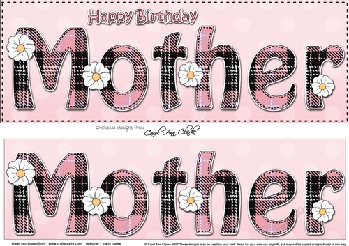 Large DL Happy Birthday MOTHER 3D decoupage with Tartan