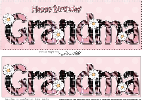 Large DL Happy Birthday GRANDMA 3D decoupage with Tartan