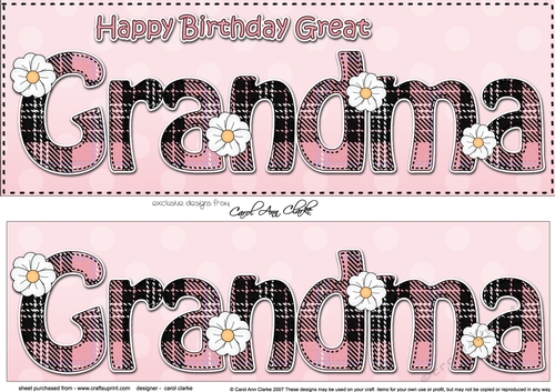 Large DL Happy Birthday GREAT GRANDMA 3D decoupage with Tartan
