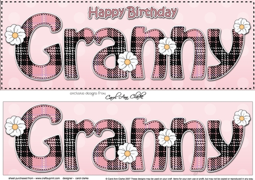 Large DL Happy Birthday GRANNY 3D decoupage with Tartan