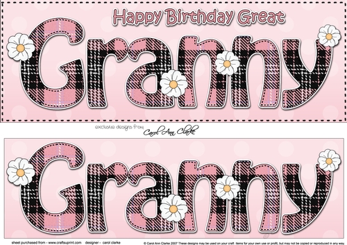 Large DL Happy Birthday GREAT GRANNY 3D decoupage with Tartan