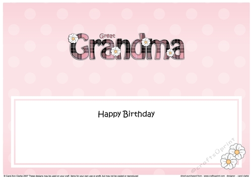 Large DL Happy Birthday GREAT GRANDMA insert with Tartan