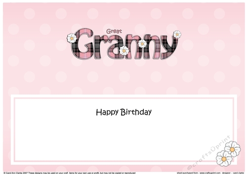 Large DL Happy Birthday GREAT GRANNY insert with Tartan