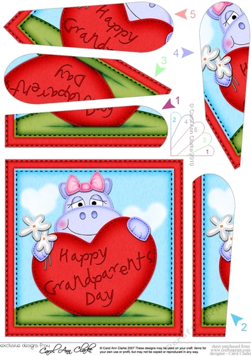 Hilda Hippo Grandparents Day Heart Fan Pyramage Topper