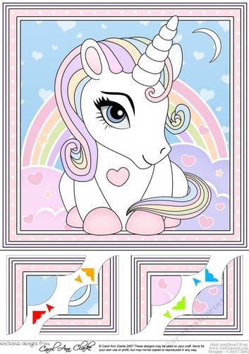 8 x 8  Cute Little Unicorn Scalloped Corner Topper  