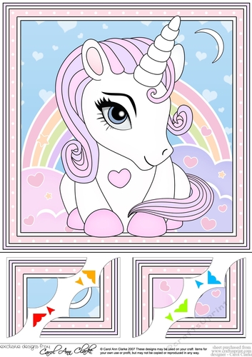 8 x 8  Cute Little Unicorn Scalloped Corner Topper  
