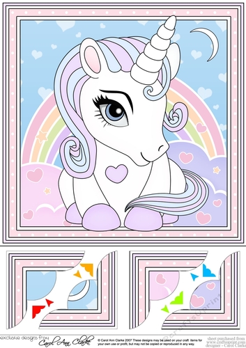 8 x 8  Cute Little Unicorn Scalloped Corner Topper  