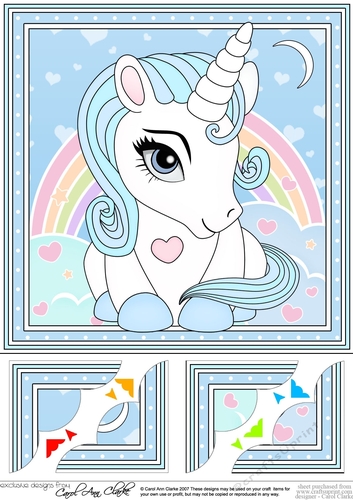 8 x 8  Cute Little Unicorn Scalloped Corner Topper  