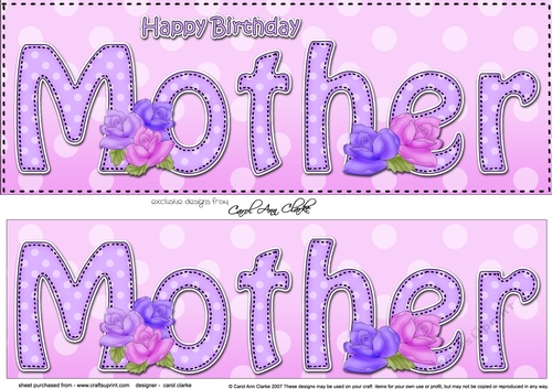 Large DL Happy Birthday MOTHER 3D decoupage with Roses