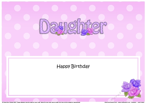 Large DL Happy Birthday DAUGHTER insert with Roses