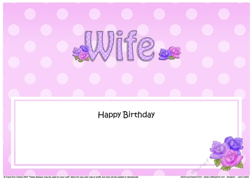 Large DL Happy Birthday WIFE insert with Roses