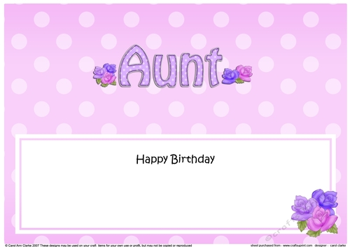 Large DL Happy Birthday AUNT insert with Roses