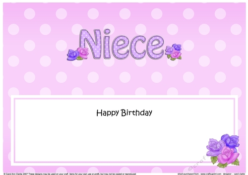 Large DL Happy Birthday NIECE insert with Roses