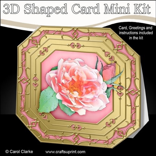 3D Shaped Octagonal Floral Card Kit - Pretty Rose 