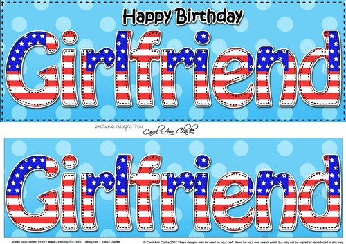 Large DL Happy Birthday GIRLFRIEND 3D decoupage USA Stars & Stripes