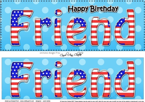 Large DL Happy Birthday FRIEND 3D decoupage USA Stars & Stripes