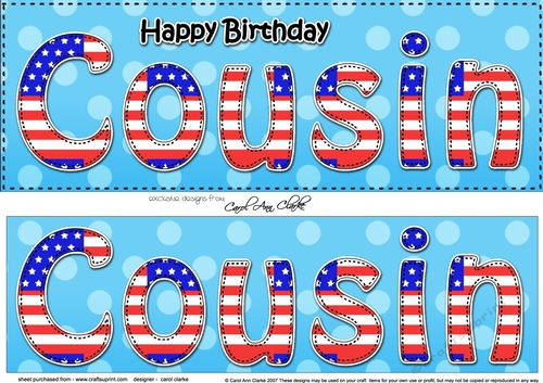 Large DL Happy Birthday COUSIN 3D decoupage USA Stars & Stripes