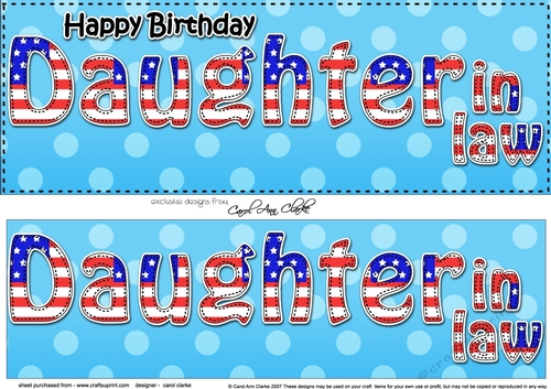 Large DL Happy Birthday DAUGHTER IN LAW 3D decoupage USA Stars & Stripes
