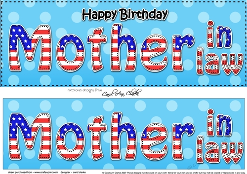 Large DL Happy Birthday MOTHER IN LAW 3D decoupage USA Stars & Stripes