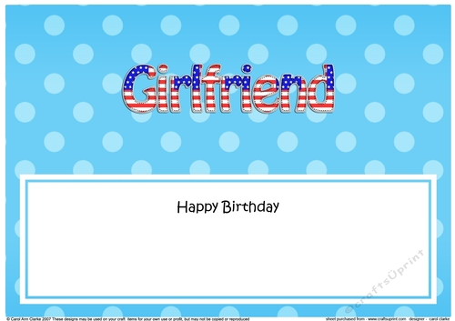 Large DL Happy Birthday GIRLFRIEND insert USA Stars & Stripes