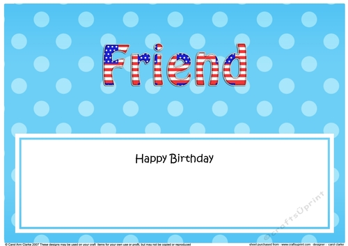 Large DL Happy Birthday FRIEND insert USA Stars & Stripes