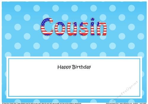 Large DL Happy Birthday COUSIN insert USA Stars & Stripes
